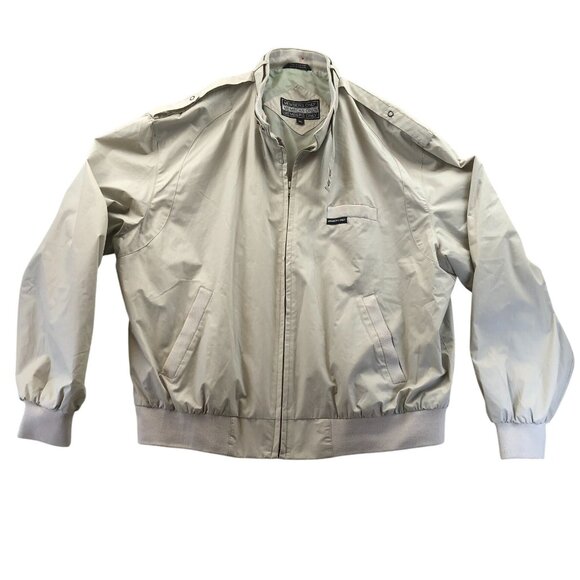Vintage Members Only Mens Bomber Jacket XL Beige Full Zip Mock Neck Classic - Picture 1 of 10